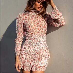 Princess Polly Cream Floral Smocked Mini Dress